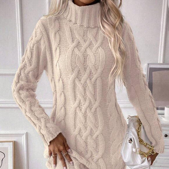 Apricot Casual Women's Turtleneck Sweater Dress Cloth - Picture 5 of 6